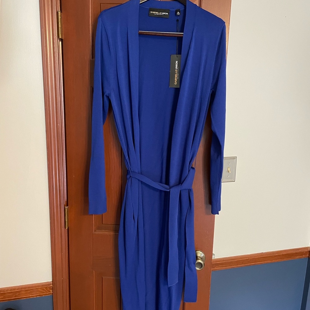 Gabrielle Union for New York & Company royal blue duster size Medium-Tall.
